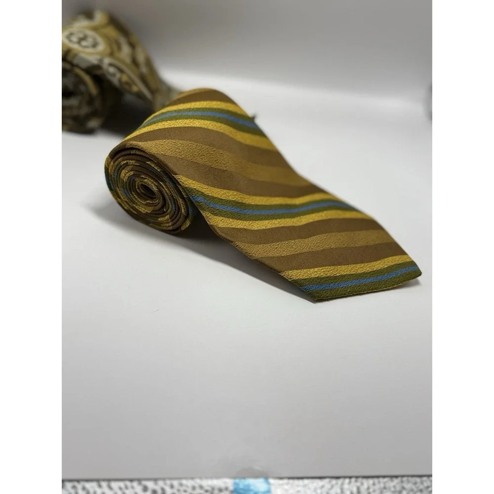 Vintage Superba 1970s Dacron Polyester Striped Tie Burnt Orange Brown Geometric